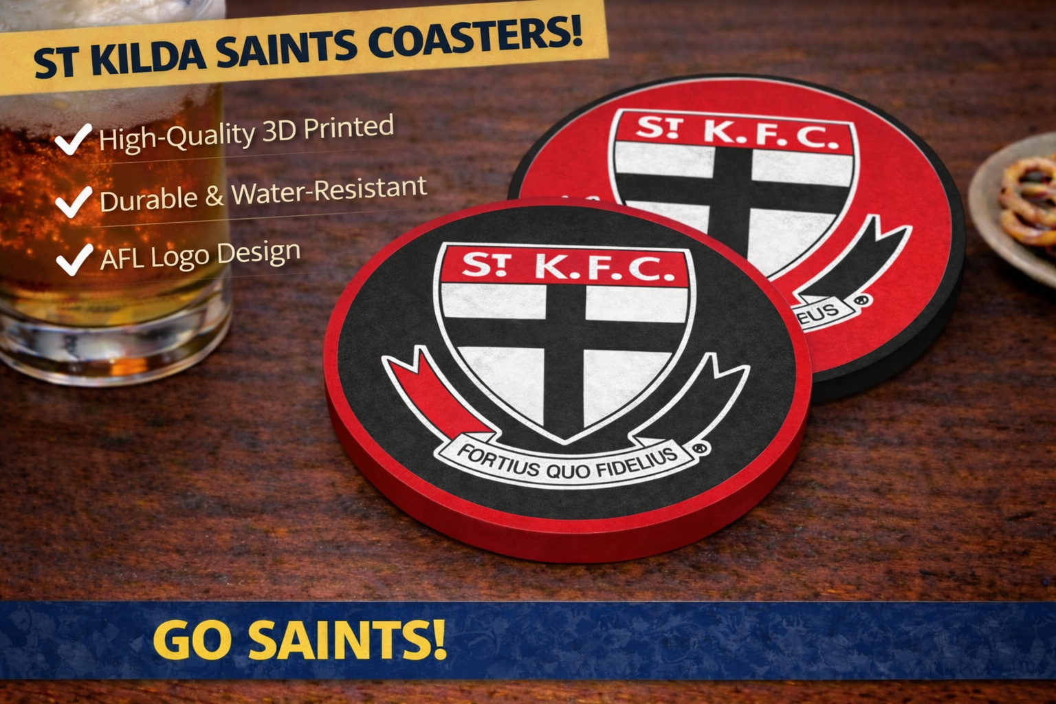 St Kilda Saints 3D Printed AFL Coasters – Logo Design